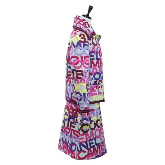 CHANEL Skirt Setup Jacket Cotton Pink CC Auth BA14218SM