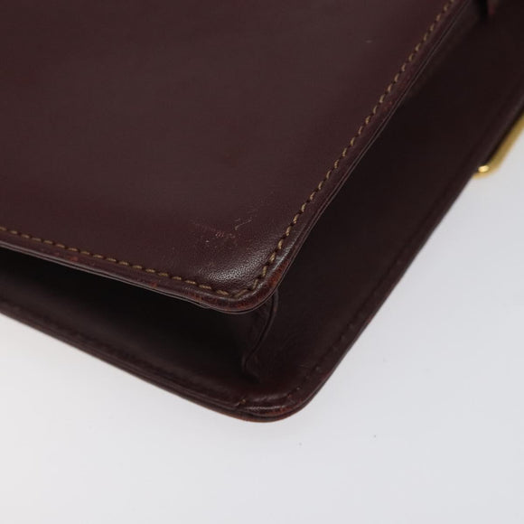 CARTIER Must Line Shoulder Bag Leather Bordeaux Gold Auth BA1422