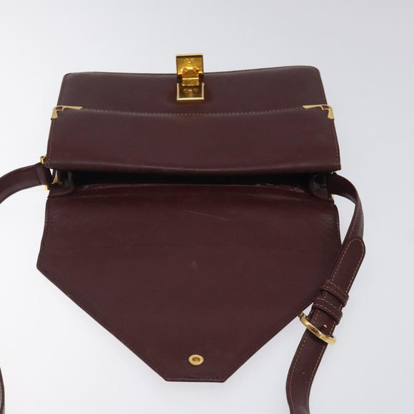 CARTIER Must Line Shoulder Bag Leather Bordeaux Gold Auth BA1422