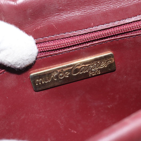 CARTIER Must Line Shoulder Bag Leather Bordeaux Gold Auth BA1422