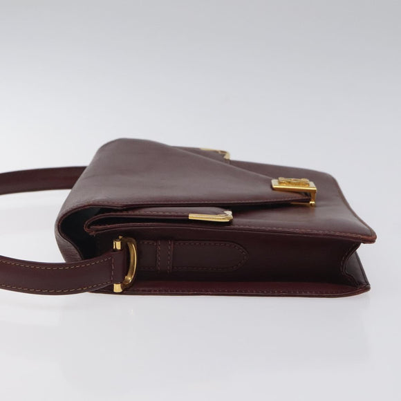 CARTIER Must Line Shoulder Bag Leather Bordeaux Gold Auth BA1422