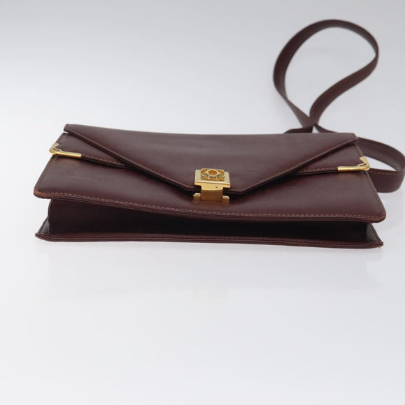 CARTIER Must Line Shoulder Bag Leather Bordeaux Gold Auth BA1422