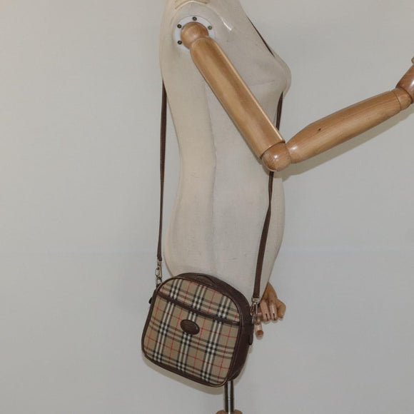 Burberrys Nova Check Shoulder Bag Canvas Beige Gold Auth BA1424