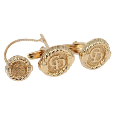Christian Dior Cuffs & Lapel Pin Set Metal Gold Tone Auth BA14246