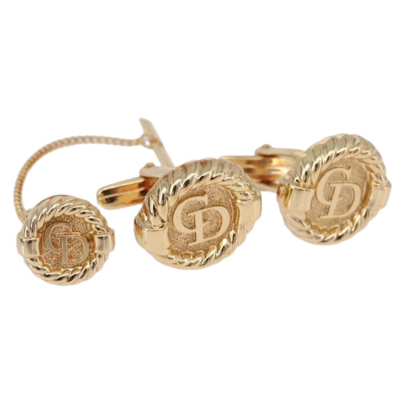 Christian Dior Cuffs & Lapel Pin Set Metal Gold Tone Auth BA14246