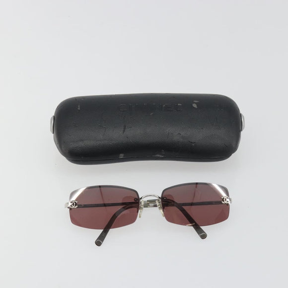 CHANEL Rimless Sunglasses Metal Red Silver CC Auth BA14258M