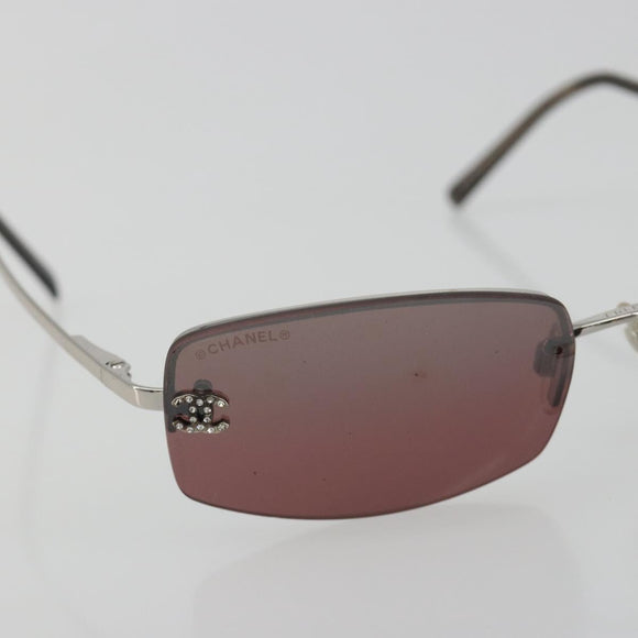 CHANEL Rimless Sunglasses Metal Red Silver CC Auth BA14258M