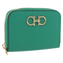 Salvatore Ferragamo Gancini Coin Purse Leather Green Gold Tone Auth BA14262M-1