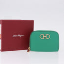 Salvatore Ferragamo Gancini Coin Purse Leather Green Gold Tone Auth BA14262M-12