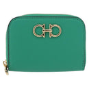 Salvatore Ferragamo Gancini Coin Purse Leather Green Gold Tone Auth BA14262M-13