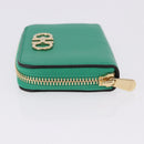 Salvatore Ferragamo Gancini Coin Purse Leather Green Gold Tone Auth BA14262M-4
