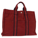 HERMES Fourre Tout MM Hand Bag Canvas Red Silver Auth BA14300-1