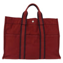 HERMES Fourre Tout MM Hand Bag Canvas Red Silver Auth BA14300-2