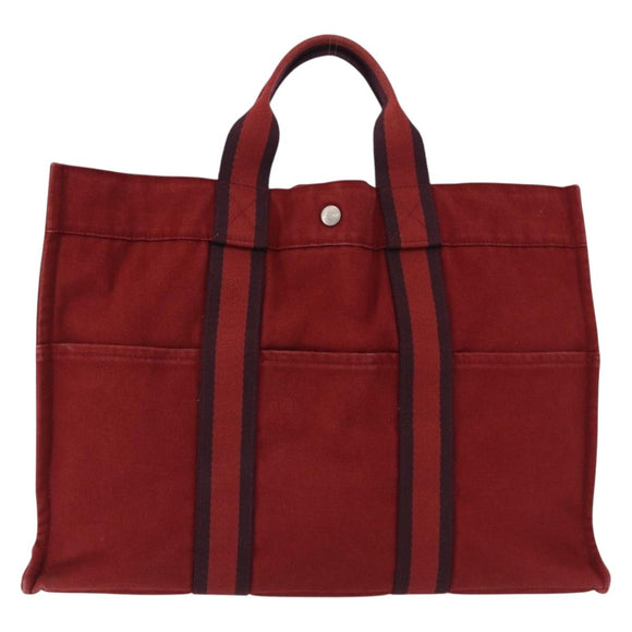 HERMES Fourre Tout MM Hand Bag Canvas Red Silver Auth BA14300
