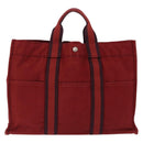 HERMES Fourre Tout MM Hand Bag Canvas Red Silver Auth BA14300-3