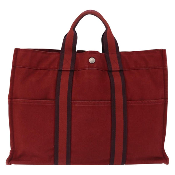 HERMES Fourre Tout MM Hand Bag Canvas Red Silver Auth BA14300