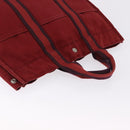 HERMES Fourre Tout MM Hand Bag Canvas Red Silver Auth BA14300-6