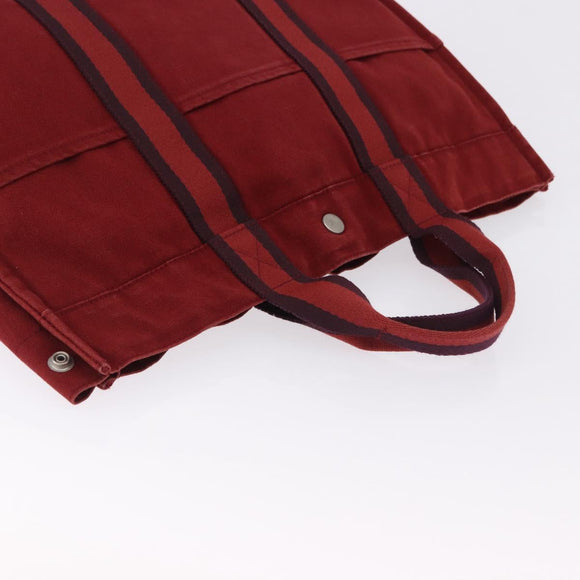 HERMES Fourre Tout MM Hand Bag Canvas Red Silver Auth BA14300