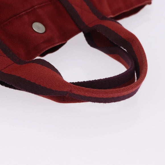 HERMES Fourre Tout MM Hand Bag Canvas Red Silver Auth BA14300