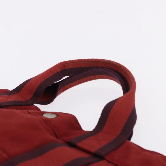 HERMES Fourre Tout MM Hand Bag Canvas Red Silver Auth BA14300