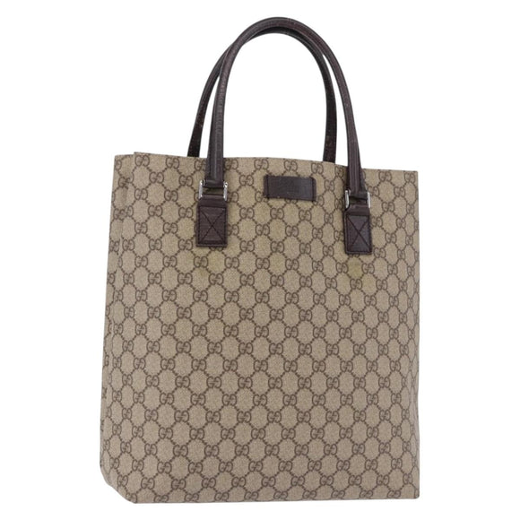 GUCCI GG Supreme Hand Bag PVC Beige Silver 131220 Auth BA14302