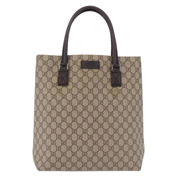 GUCCI GG Supreme Hand Bag PVC Beige Silver 131220 Auth BA14302
