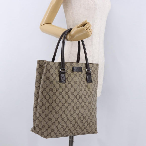 GUCCI GG Supreme Hand Bag PVC Beige Silver 131220 Auth BA14302