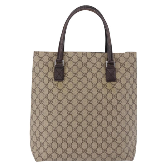 GUCCI GG Supreme Hand Bag PVC Beige Silver 131220 Auth BA14302