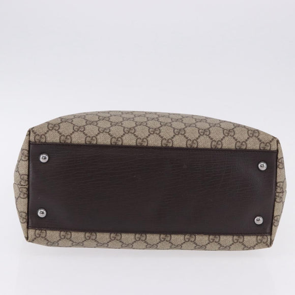 GUCCI GG Supreme Hand Bag PVC Beige Silver 131220 Auth BA14302