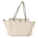 VALENTINO Hand Bag Leather 2way White Gold Auth BA14307-1