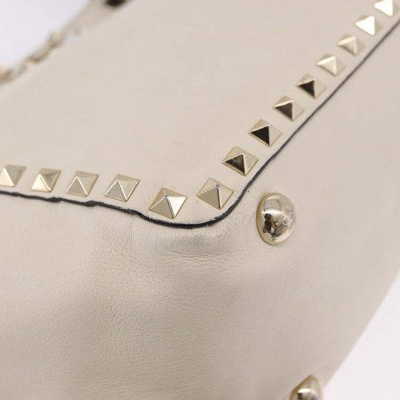 VALENTINO Hand Bag Leather 2way White Gold Auth BA14307