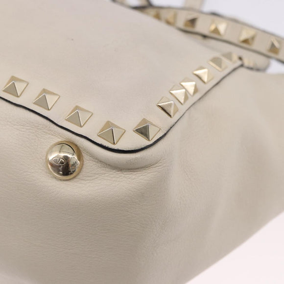 VALENTINO Hand Bag Leather 2way White Gold Auth BA14307