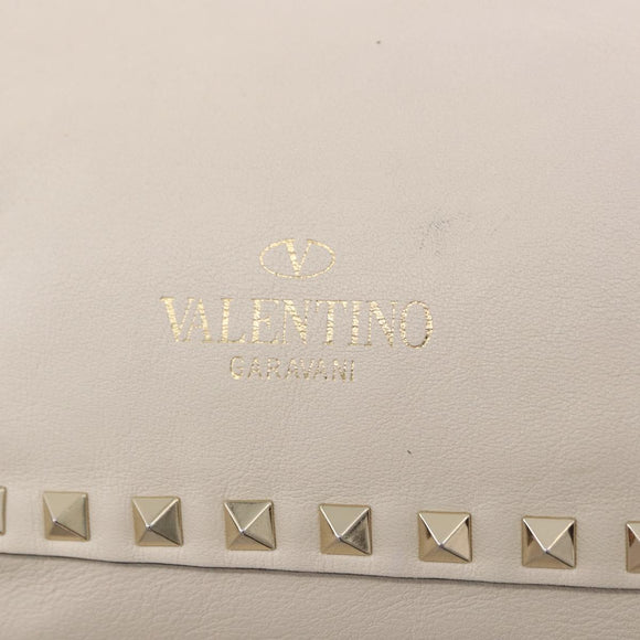 VALENTINO Hand Bag Leather 2way White Gold Auth BA14307