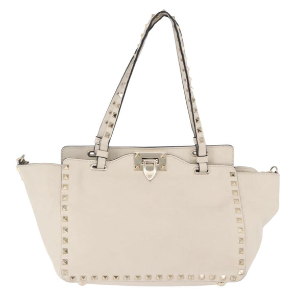 VALENTINO Hand Bag Leather 2way White Gold Auth BA14307