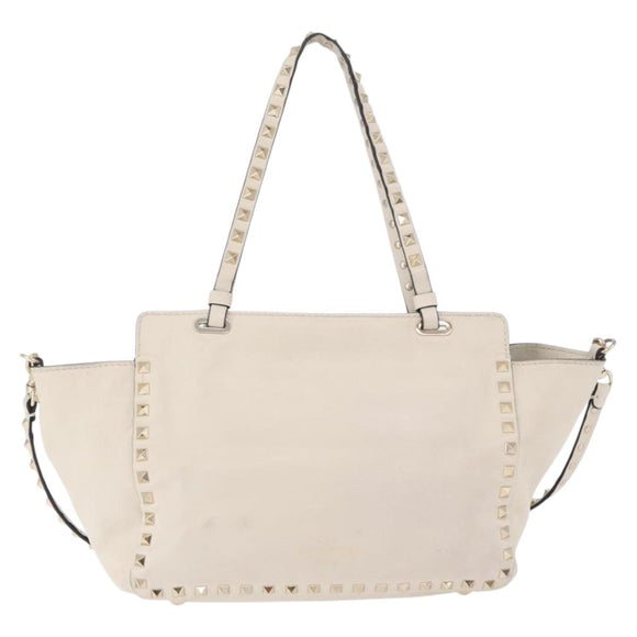 VALENTINO Hand Bag Leather 2way White Gold Auth BA14307