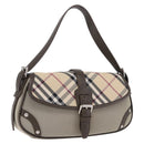BURBERRY Nova Check Hand Bag Nylon Beige Silver Auth BA14309A-1