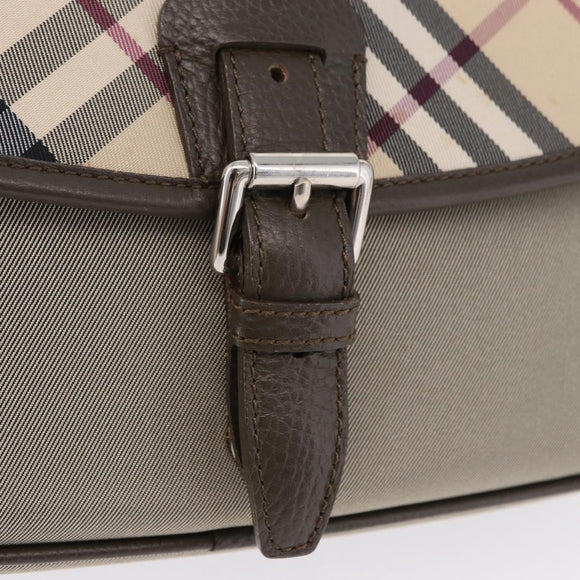 BURBERRY Nova Check Hand Bag Nylon Beige Silver Auth BA14309A