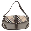 BURBERRY Nova Check Hand Bag Nylon Beige Silver Auth BA14309A-13