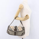 BURBERRY Nova Check Hand Bag Nylon Beige Silver Auth BA14309A-24