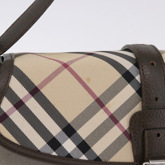 BURBERRY Nova Check Hand Bag Nylon Beige Silver Auth BA14309A
