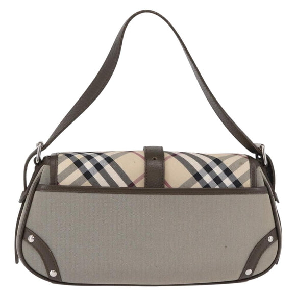 BURBERRY Nova Check Hand Bag Nylon Beige Silver Auth BA14309A
