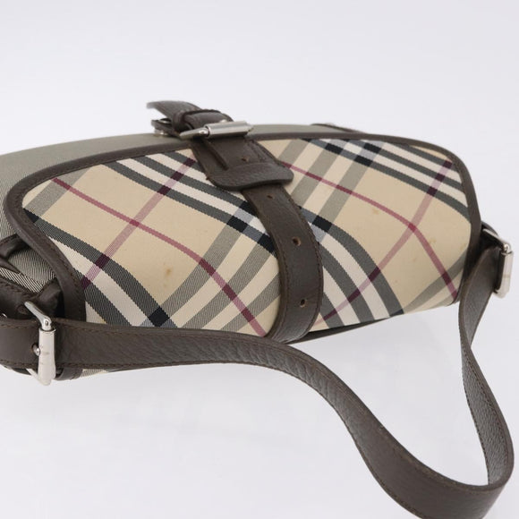 BURBERRY Nova Check Hand Bag Nylon Beige Silver Auth BA14309A