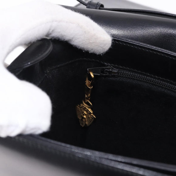 GUCCI Shoulder Bag Leather Black Gold Auth BA14311