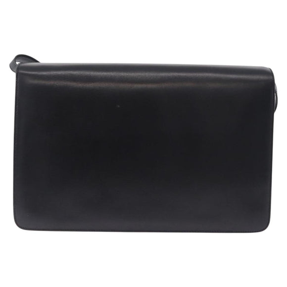 GUCCI Shoulder Bag Leather Black Gold Auth BA14311