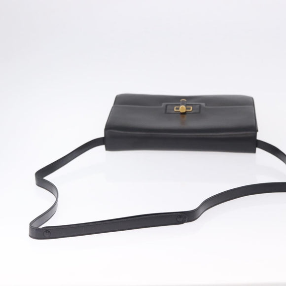 GUCCI Shoulder Bag Leather Black Gold Auth BA14311