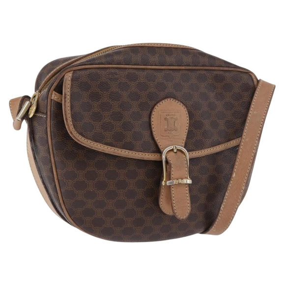 CELINE Macadam Canvas Shoulder Bag PVC Leather Brown Gold Auth BA14313