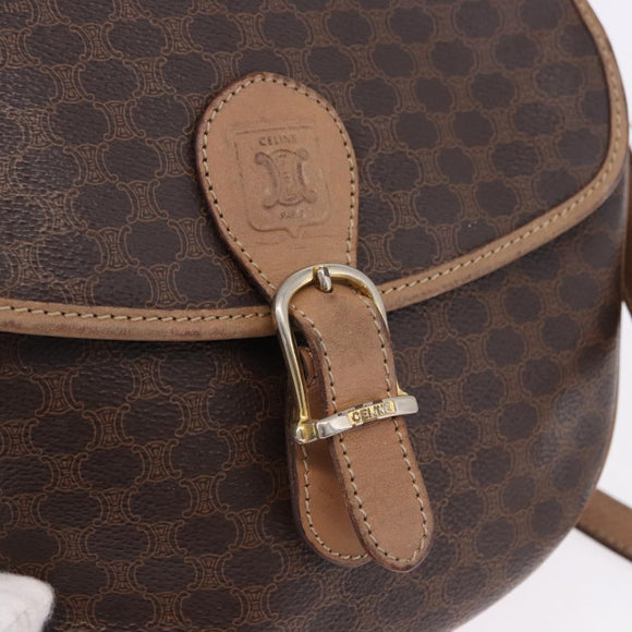 CELINE Macadam Canvas Shoulder Bag PVC Leather Brown Gold Auth BA14313