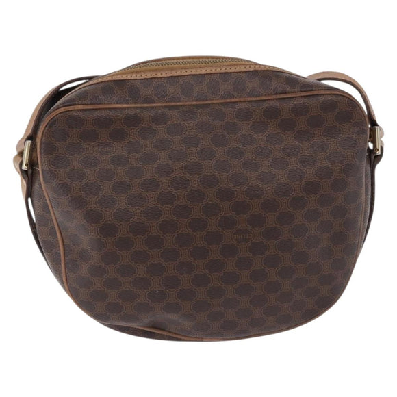 CELINE Macadam Canvas Shoulder Bag PVC Leather Brown Gold Auth BA14313
