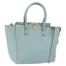 VALENTINO Hand Bag Leather 2way Light Blue Gold Auth BA14317-1