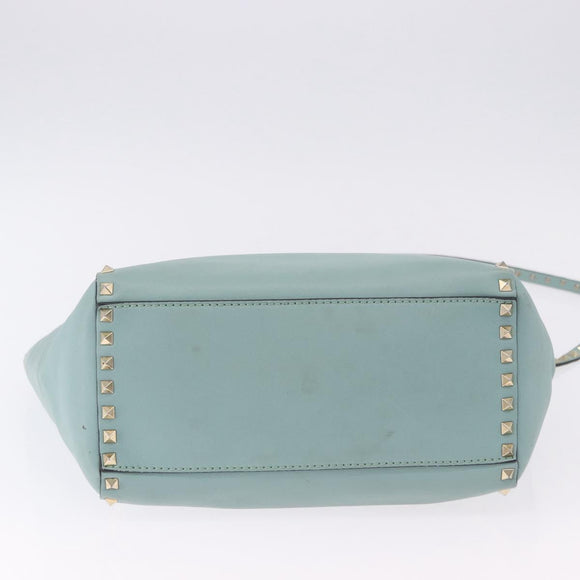 VALENTINO Hand Bag Leather 2way Light Blue Gold Auth BA14317